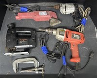 Assorted Tools And Metal Clamps. Includes Back