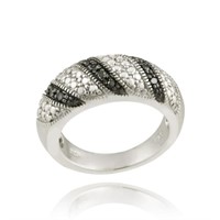 Genuine Black Diamond Accent Striped Ring