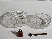 Glass Dishes and brass bells