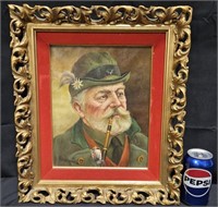 Vintage Original Oil Framed Art European Man