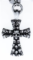 Black Onyx Bead Necklace w/ Stainless Steel Cross