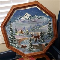 Octagon hand painted mirror w/snow scene