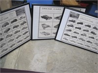 3 car posters in plastic frame display 36" x 24"