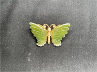 SWO.IN Jade & Goldtone Butterfly with Pearl Pin