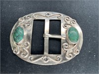 Sterling Silver & Green Turquoise Belt Buckle