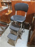 VINTAGE METAL PADDED FOLD OUT KITCHEN STOOL