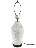 Vtg Porcelain Table Lamp w Wood Base, Floral Motif
