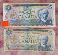 1979 Canada 5 Dollar Bill Lot of 2