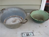 2 Vintage Metal Enamelware Bowls - As Shown