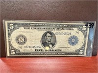 1914 $5.00 Chicago FRN Note-VF