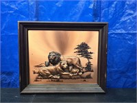 Vintage 3D Copper Lions Framed John Louw