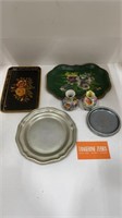 40’s Hand Painted Tray & RWP Pewter Plate Lot