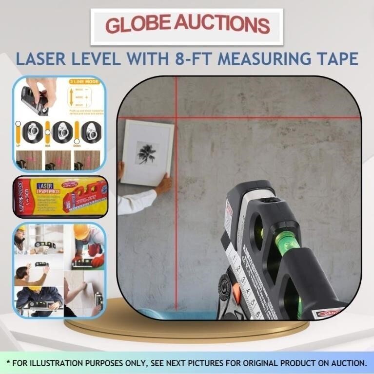 LASER LEVEL WITH 8-FT MEASURING TAPE