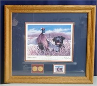Wildlife Art Print Ring Neck Pheasant & Dog