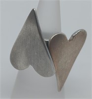 Modernist Sterling Silver double Heart Ring