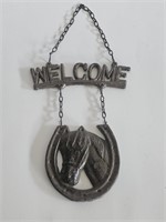 VTG HEAVY CAST IRON HORSESHOE HORSE WELCOME SIGN