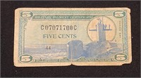 US Military Series 681 Five Cent Payment Cert