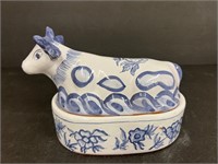 Made in Portugal blue & white cow butter dish