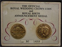 24K Gold CLAD Royal Wedding Crown & Medal; Unc