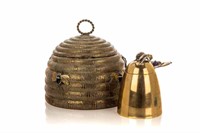 TWO DECORATIVE BRASS BEEHIVE POTS