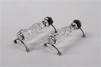 Pair of Cut Glass Sterling Ends Knife Rests 4"