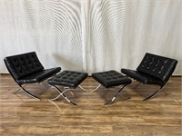 Pair of Barcelona Style Chairs with Ottomans