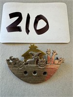 Noah's Ark Pin/ Pendant Sterling & Brass