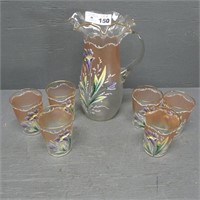 Vintage Hand-Painted Blown Glass Water Set