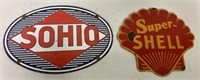 Super Shell and Sohio signs