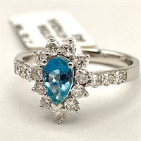 14K Gold Aquamarine & Diamond Ring