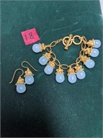 14KT Teardrop Blue Bracelet & Earrings  No Mark