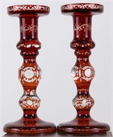 PAIR OF 19th CENTURY BOHEMIAN GLASS CANDLESTICKS