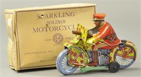 BOXED MARX SPARKLING SOLDIER MOTORCYCLE