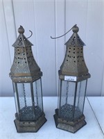 2 Metal and Glass Candle Holders