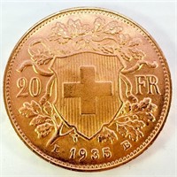 1935 20 Franc Helvetia Gold Coin
