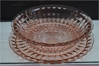 Jeannette Windsor Pink Glass Bowl & Platter