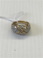 Sterling Silver Cocktail Ring w/gold overlay w/cz
