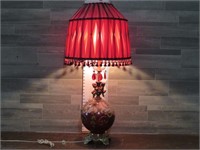 VINTAGE 42" RED HOLLYWOOD REGENCY LAMP