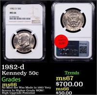 NGC 1982-d Kennedy Half Dollar 50c Graded ms66 By