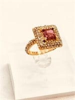 Cherry Garnet 925 stamped Ring w/ Gold Accents