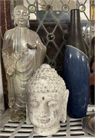 (3)pcs Ceramic Buddha Statues & Glazed Vase