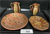 Breininger Redware Pottery Pitchers, Plates.