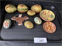 Breininger Redware Pottery Eggs, Eagle, Plates.