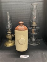 Stoneware Water Bottle, Oil Lamps.