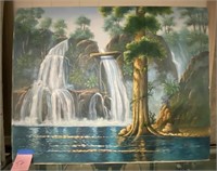 Jungle Waterfall Oil on Canvas, signed Sierra