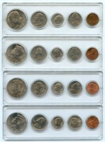 4 Coin Sets with 5 Coins Each - 1990, 1992, 1982,