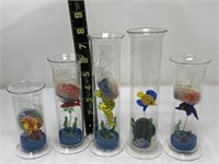 Aquarium Art Glass Bud Vases (one chipped)