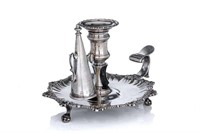 GEORGE III ENGLISH SILVER CANDLE & SNUFFER, 429g