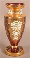 Polychrome Enamel and Gilt Cranberry Glass Vase.