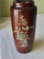 vtg zitan wood? hand carved vase w/ mother of pear